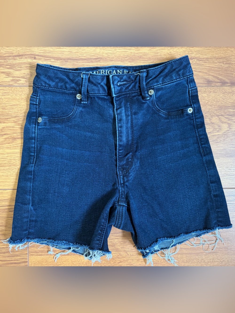 High- Waisted American Eagle Outfitters Dark Blue Denim Shorts 0